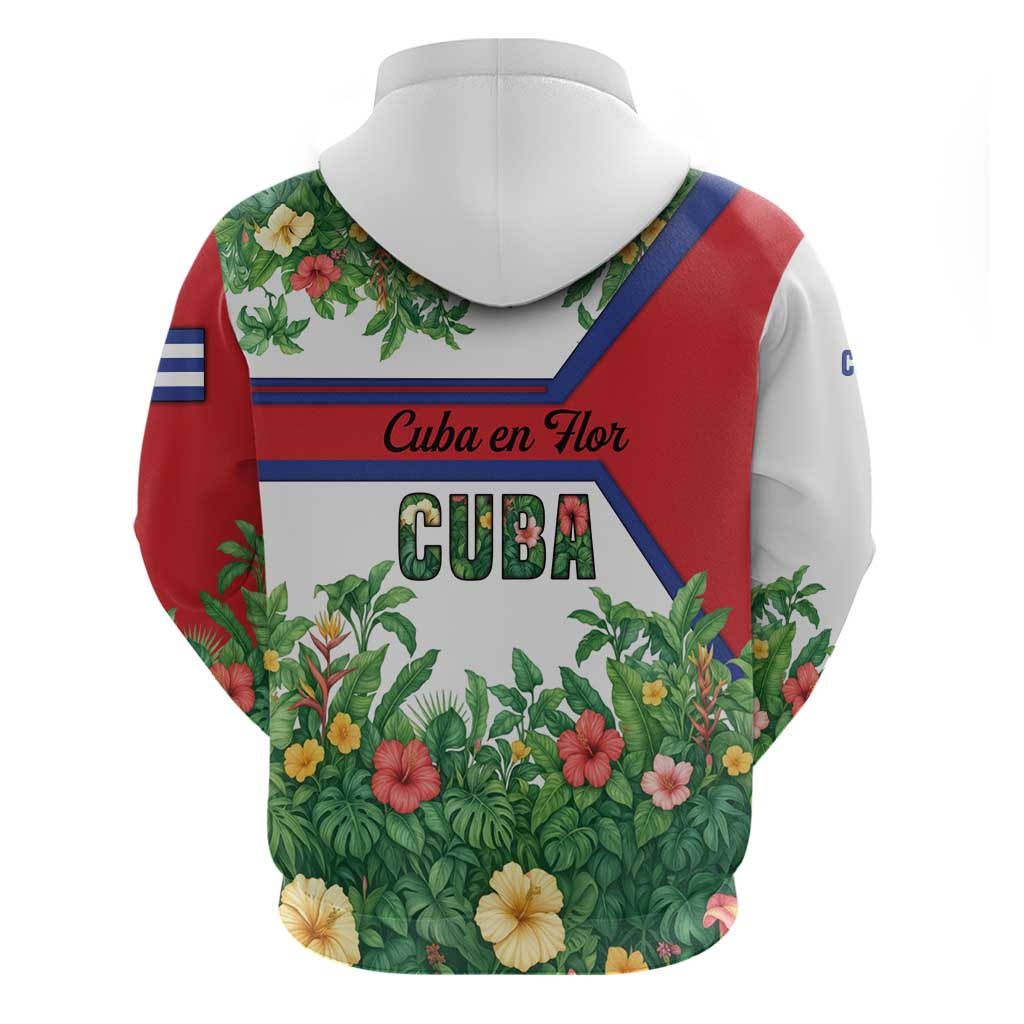Cuba Floral Hoodie Tropical Flower Design with Cuban Flag and Cuba en Flor Script TS04