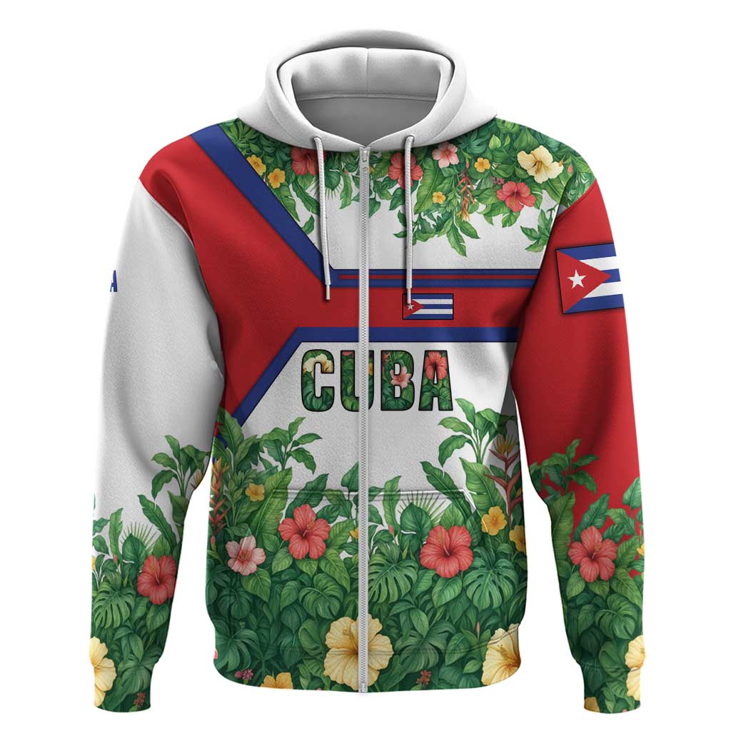 Cuba Floral Hoodie Tropical Flower Design with Cuban Flag and Cuba en Flor Script TS04