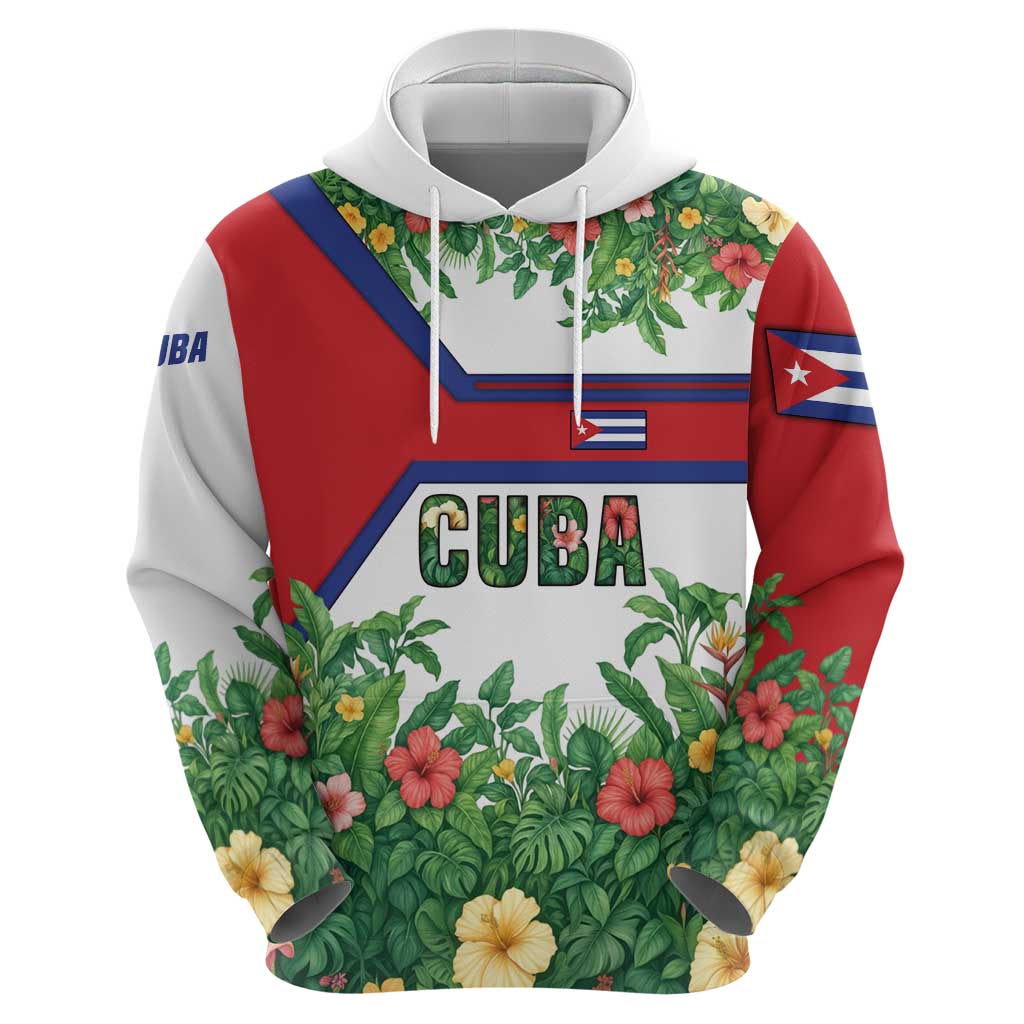 Cuba Floral Hoodie Tropical Flower Design with Cuban Flag and Cuba en Flor Script TS04