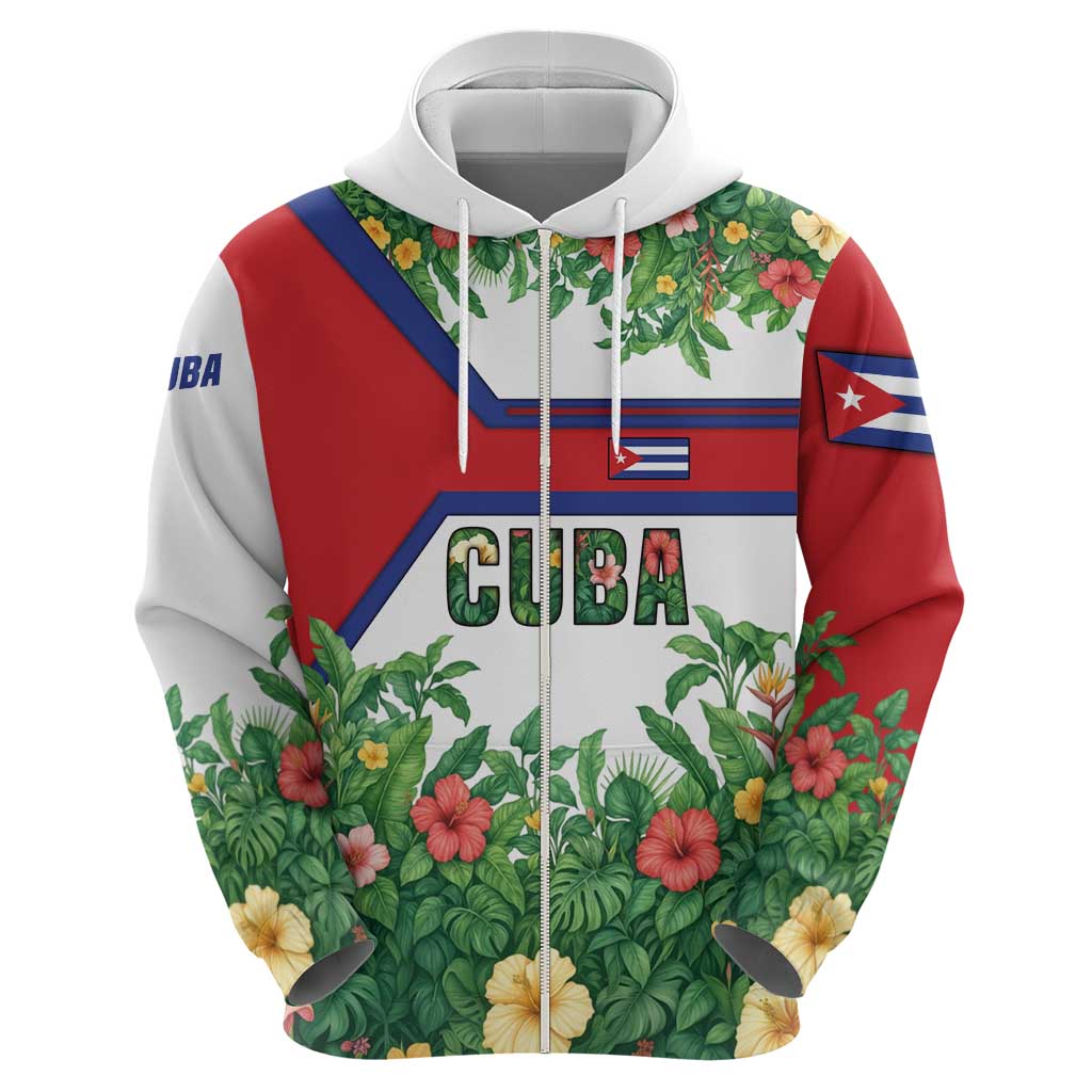 Cuba Floral Hoodie Tropical Flower Design with Cuban Flag and Cuba en Flor Script TS04