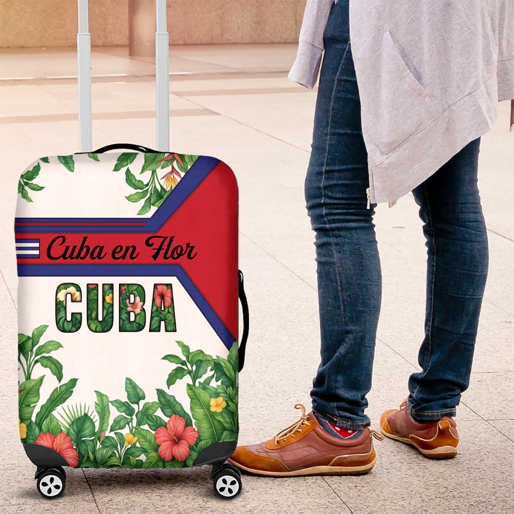 Cuba Floral Luggage Cover Tropical Flower Design with Cuban Flag and Cuba en Flor Script TS04