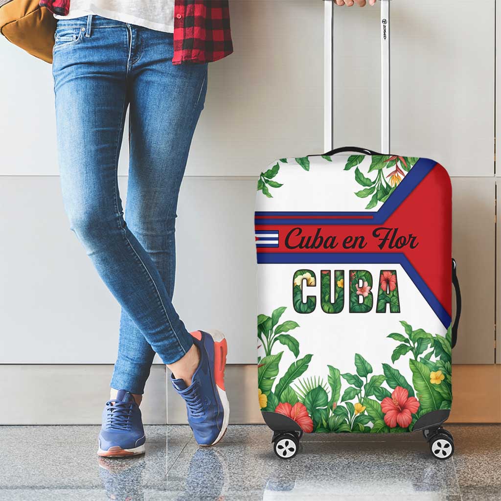 Cuba Floral Luggage Cover Tropical Flower Design with Cuban Flag and Cuba en Flor Script TS04