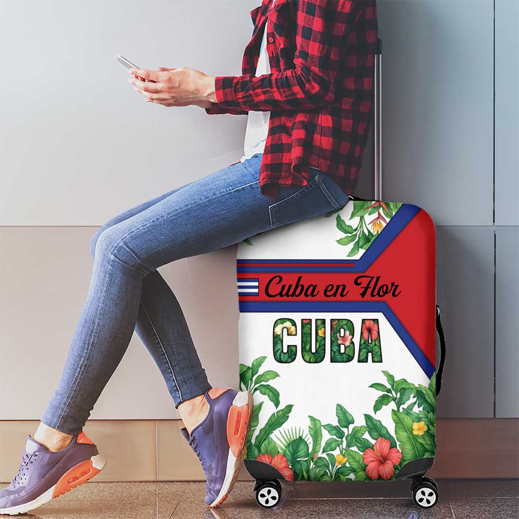 Cuba Floral Luggage Cover Tropical Flower Design with Cuban Flag and Cuba en Flor Script TS04