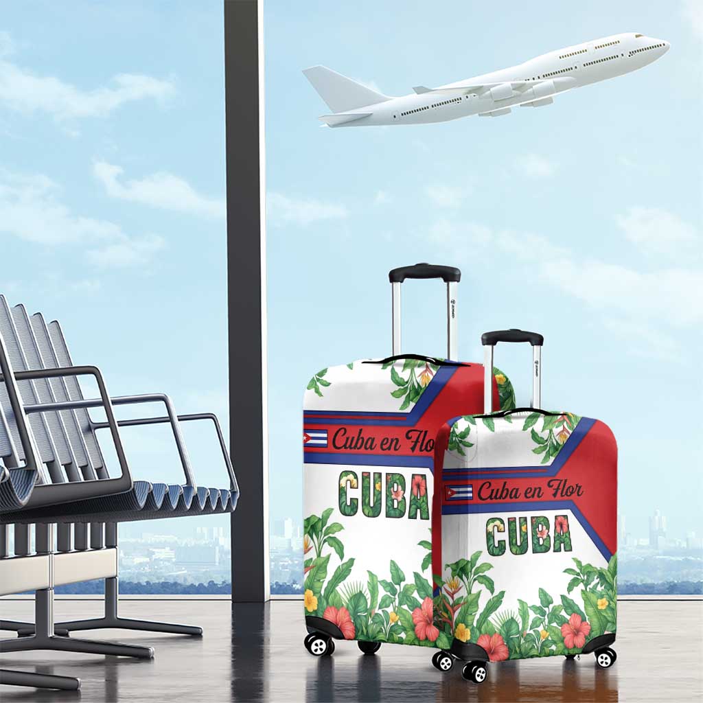 Cuba Floral Luggage Cover Tropical Flower Design with Cuban Flag and Cuba en Flor Script TS04
