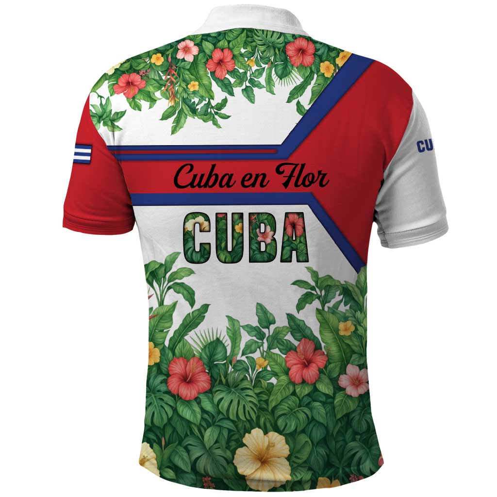 Cuba Floral Polo Shirt Tropical Flower Design with Cuban Flag and Cuba en Flor Script TS04