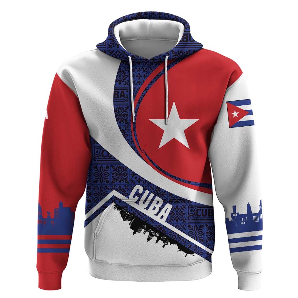 Cuba Flag Hoodie Red White and Blue Design with Cuban Star and Havana City Skyline TS04