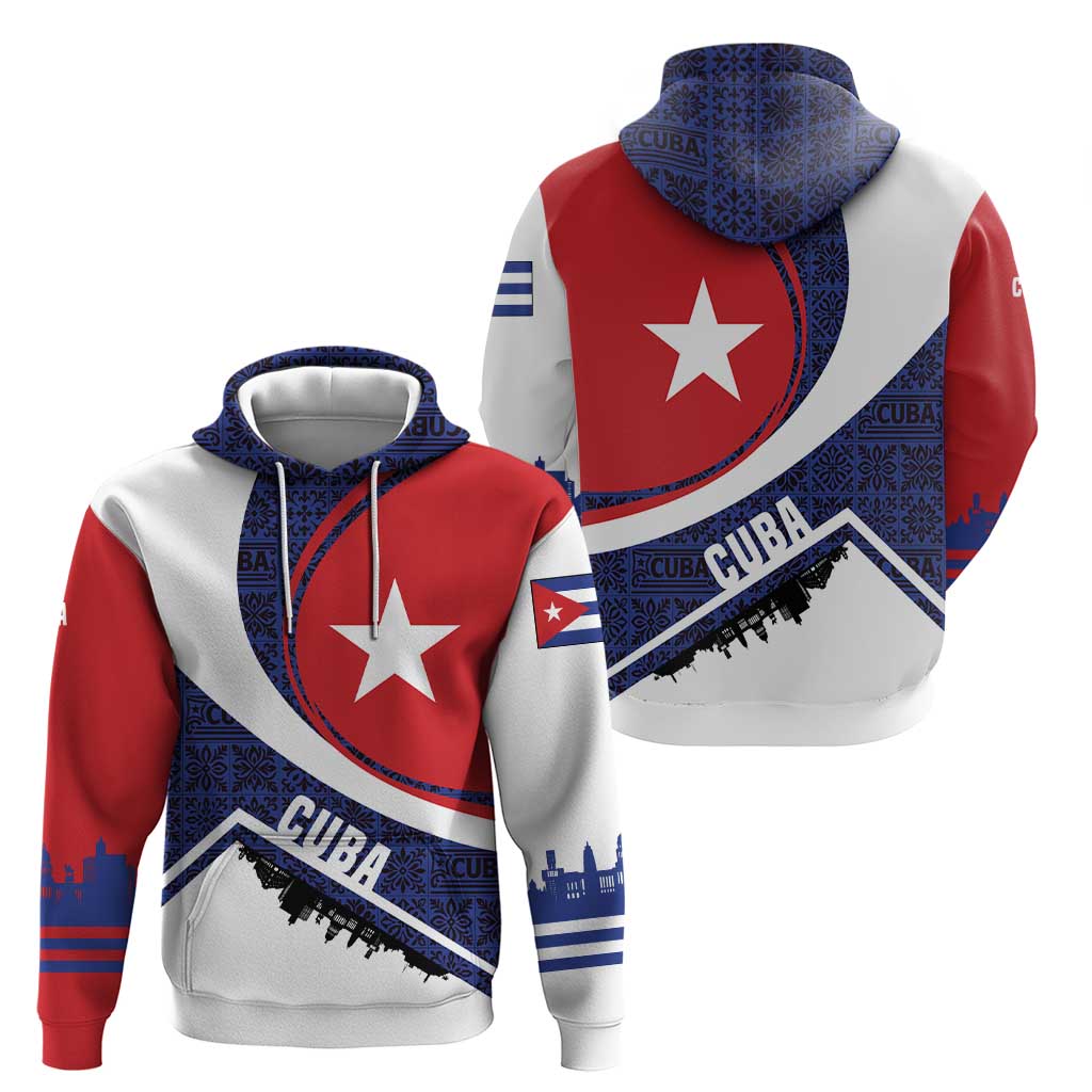 Cuba Flag Hoodie Red White and Blue Design with Cuban Star and Havana City Skyline TS04