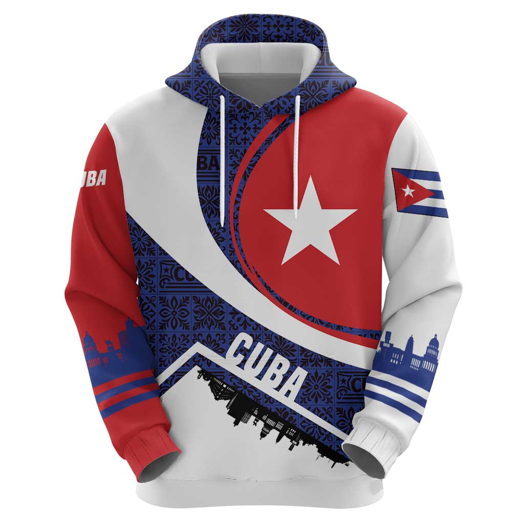 Cuba Flag Hoodie Red White and Blue Design with Cuban Star and Havana City Skyline TS04