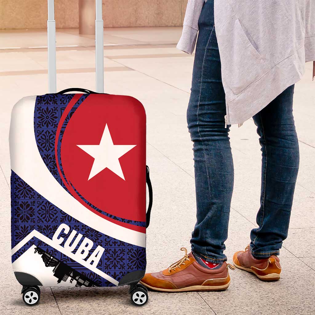 Cuba Flag Luggage Cover Red White and Blue Design with Cuban Star and Havana City Skyline TS04
