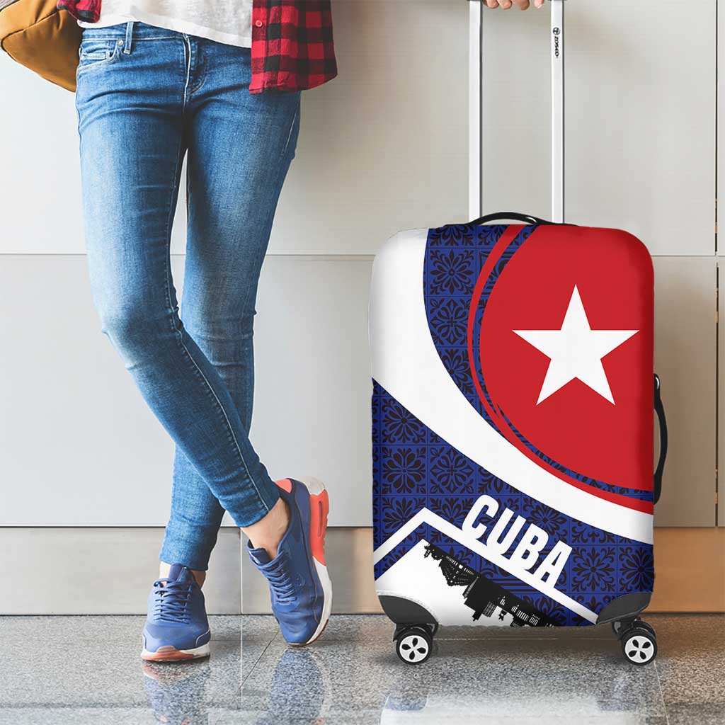 Cuba Flag Luggage Cover Red White and Blue Design with Cuban Star and Havana City Skyline TS04