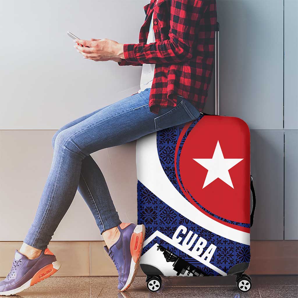 Cuba Flag Luggage Cover Red White and Blue Design with Cuban Star and Havana City Skyline TS04