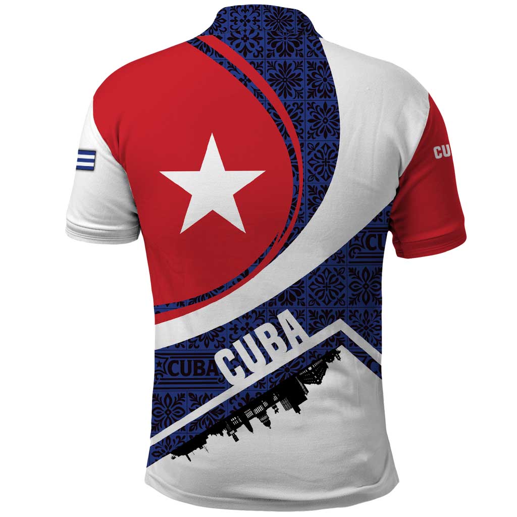 Cuba Flag Polo Shirt Red White and Blue Design with Cuban Star and Havana City Skyline TS04