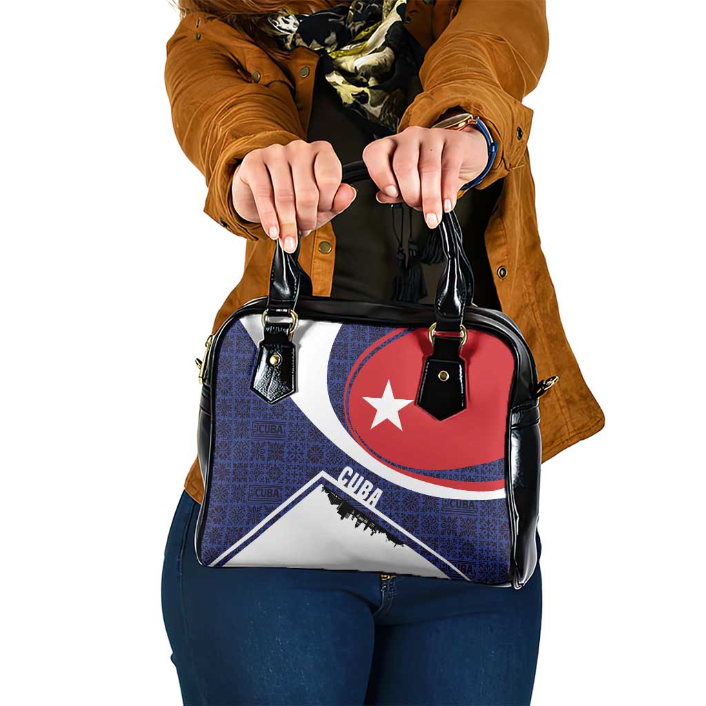 Cuba Flag Shoulder Handbag Red White and Blue Design with Cuban Star and Havana City Skyline TS04