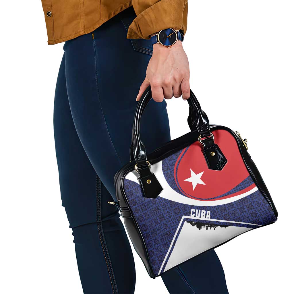 Cuba Flag Shoulder Handbag Red White and Blue Design with Cuban Star and Havana City Skyline TS04