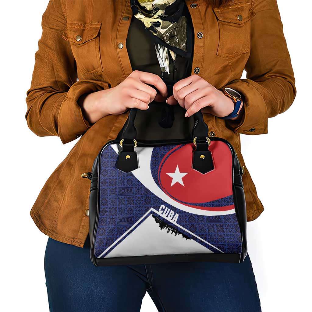 Cuba Flag Shoulder Handbag Red White and Blue Design with Cuban Star and Havana City Skyline TS04