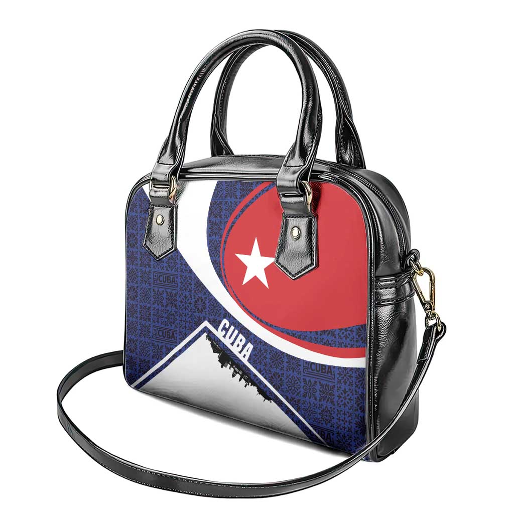 Cuba Flag Shoulder Handbag Red White and Blue Design with Cuban Star and Havana City Skyline TS04