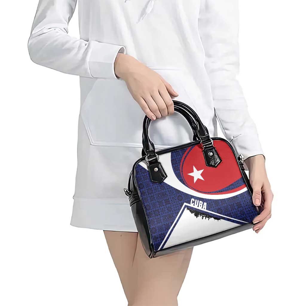 Cuba Flag Shoulder Handbag Red White and Blue Design with Cuban Star and Havana City Skyline TS04