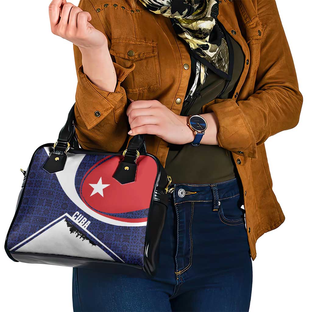Cuba Flag Shoulder Handbag Red White and Blue Design with Cuban Star and Havana City Skyline TS04
