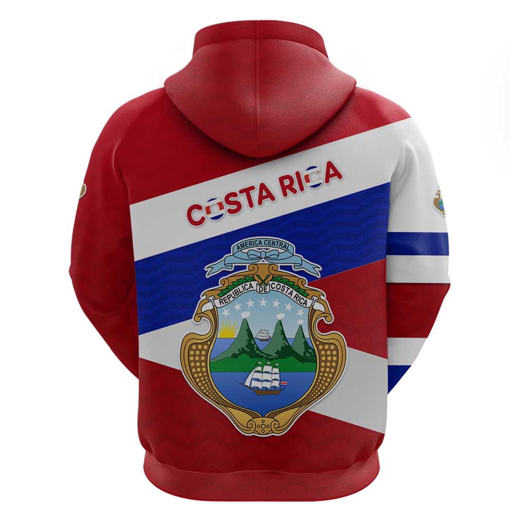 Costa Rica Flag Hoodie Red White Blue with National Coat of Arms and Shield Design TS04
