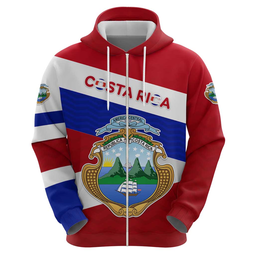 Costa Rica Flag Hoodie Red White Blue with National Coat of Arms and Shield Design TS04
