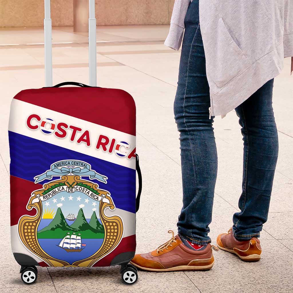 Costa Rica Flag Luggage Cover Red White Blue with National Coat of Arms and Shield Design TS04