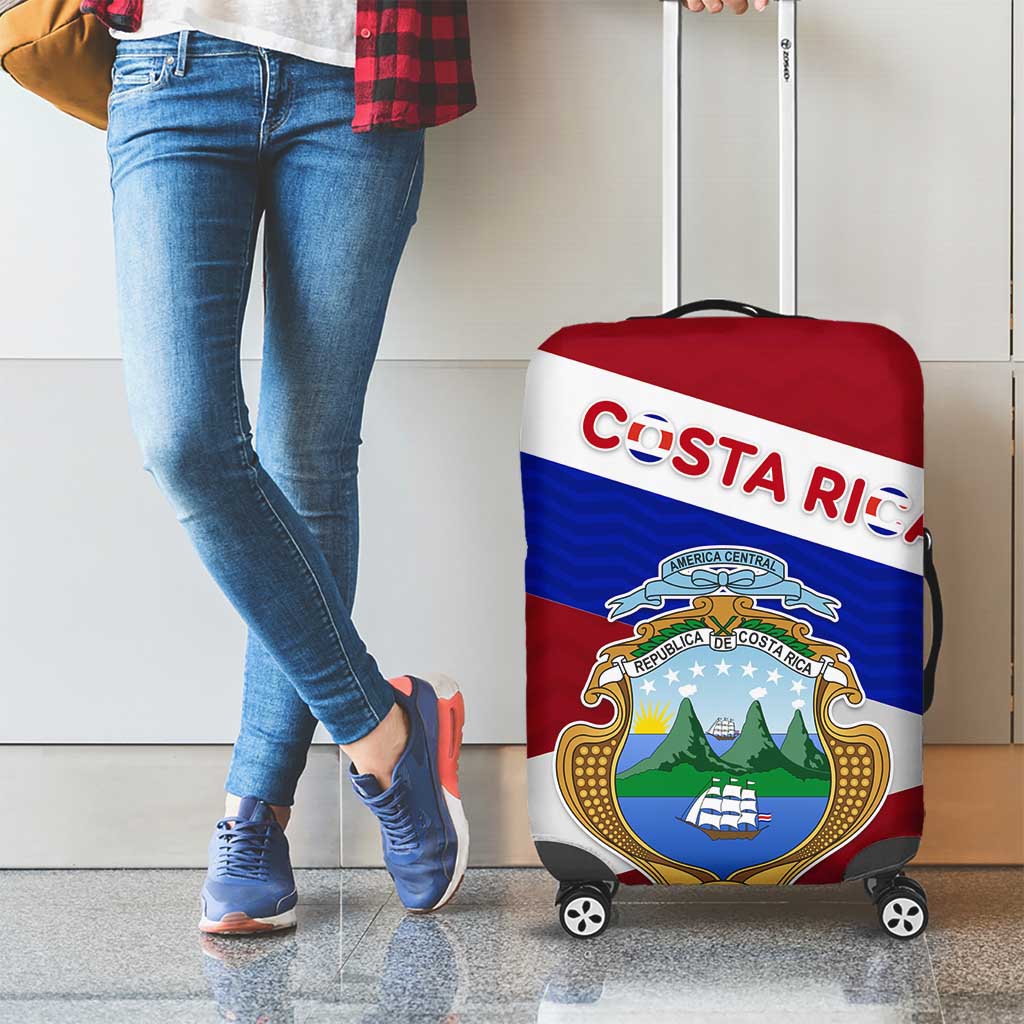 Costa Rica Flag Luggage Cover Red White Blue with National Coat of Arms and Shield Design TS04