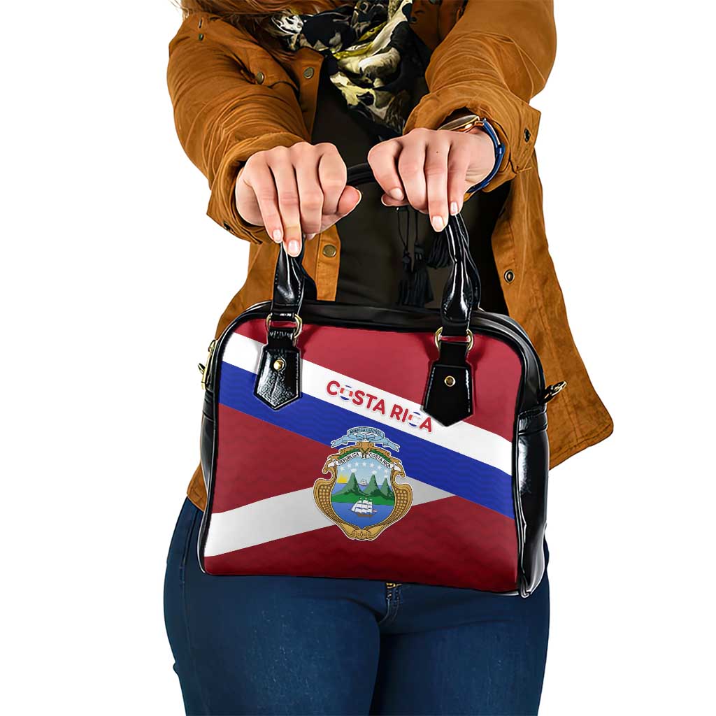 Costa Rica Flag Shoulder Handbag Red White Blue with National Coat of Arms and Shield Design TS04