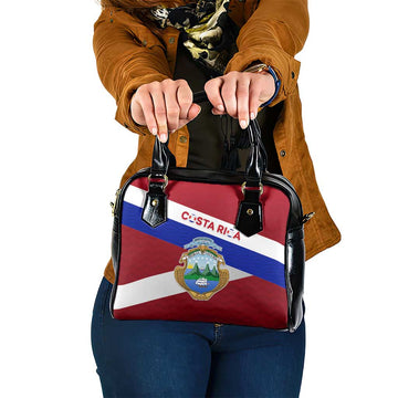 Costa Rica Flag Shoulder Handbag Red White Blue with National Coat of Arms and Shield Design TS04