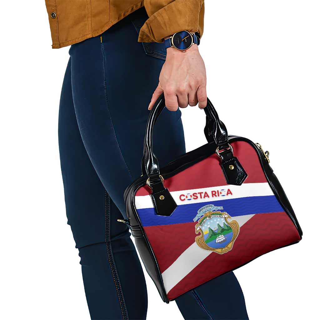 Costa Rica Flag Shoulder Handbag Red White Blue with National Coat of Arms and Shield Design TS04