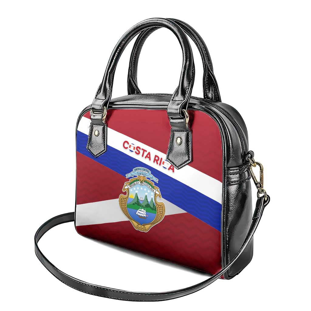Costa Rica Flag Shoulder Handbag Red White Blue with National Coat of Arms and Shield Design TS04