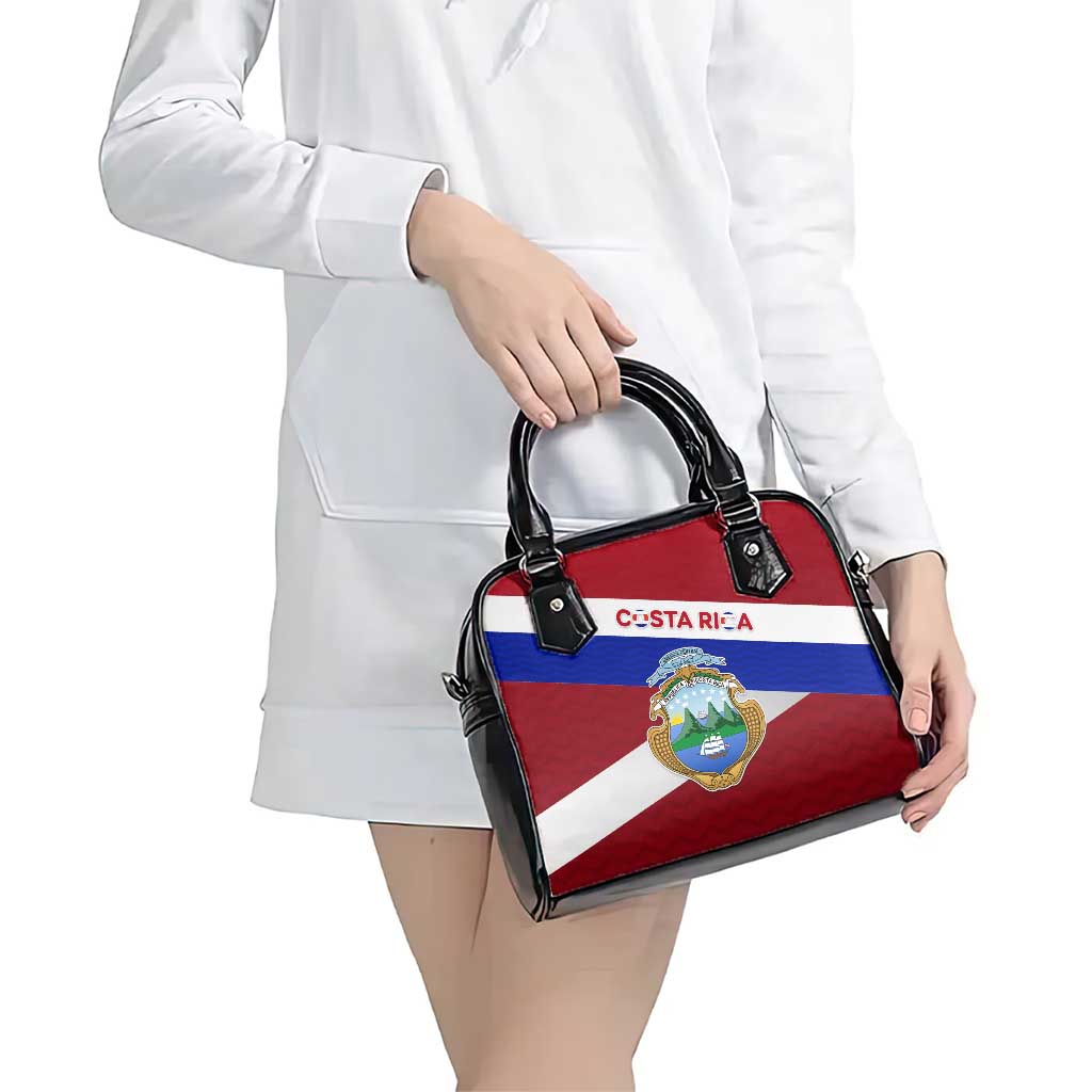 Costa Rica Flag Shoulder Handbag Red White Blue with National Coat of Arms and Shield Design TS04