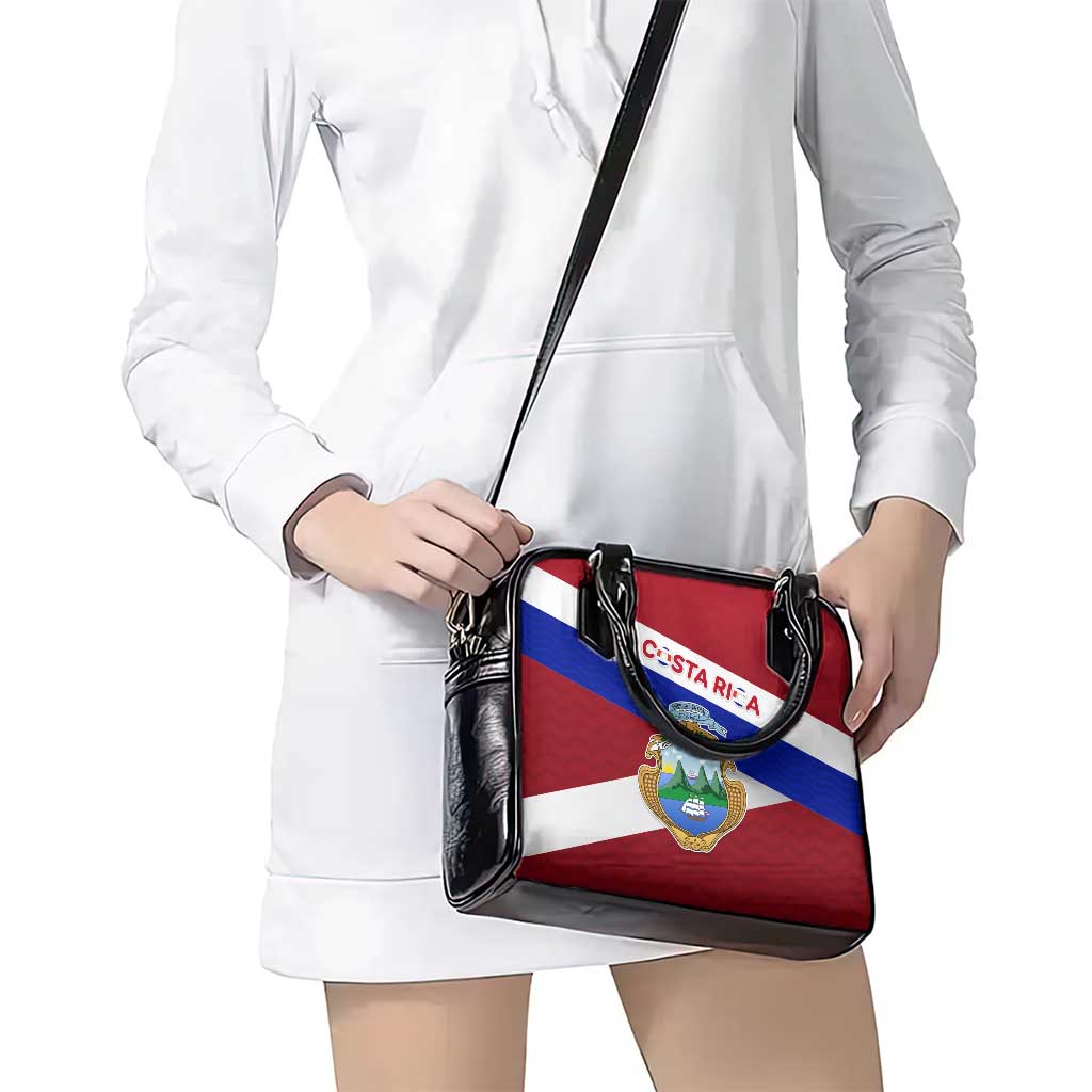Costa Rica Flag Shoulder Handbag Red White Blue with National Coat of Arms and Shield Design TS04