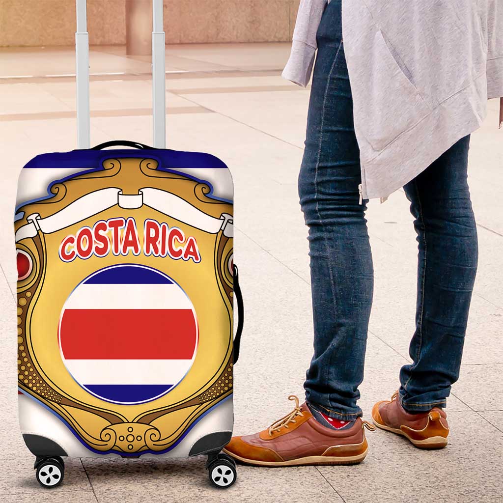 Costa Rica Flag Map Luggage Cover Red White Blue with National Colors and Gold Crest Design TS04
