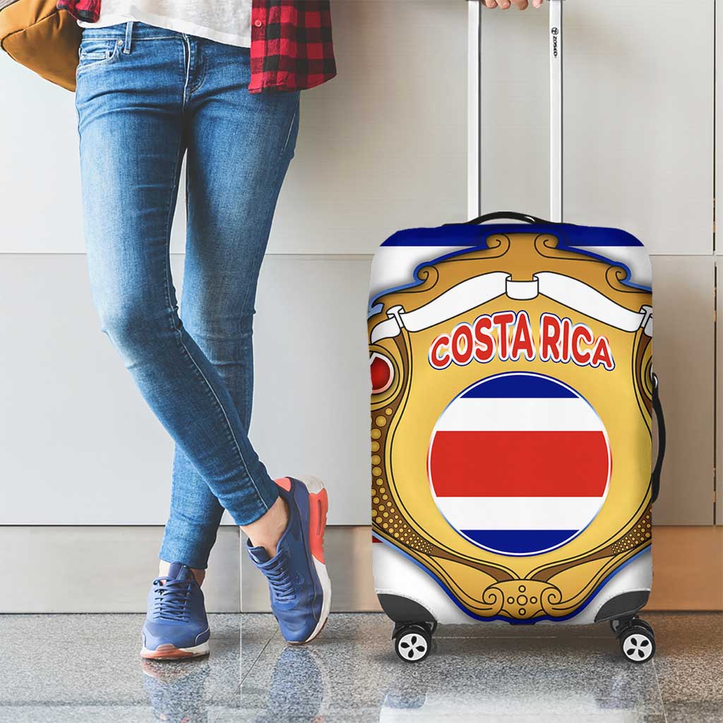 Costa Rica Flag Map Luggage Cover Red White Blue with National Colors and Gold Crest Design TS04