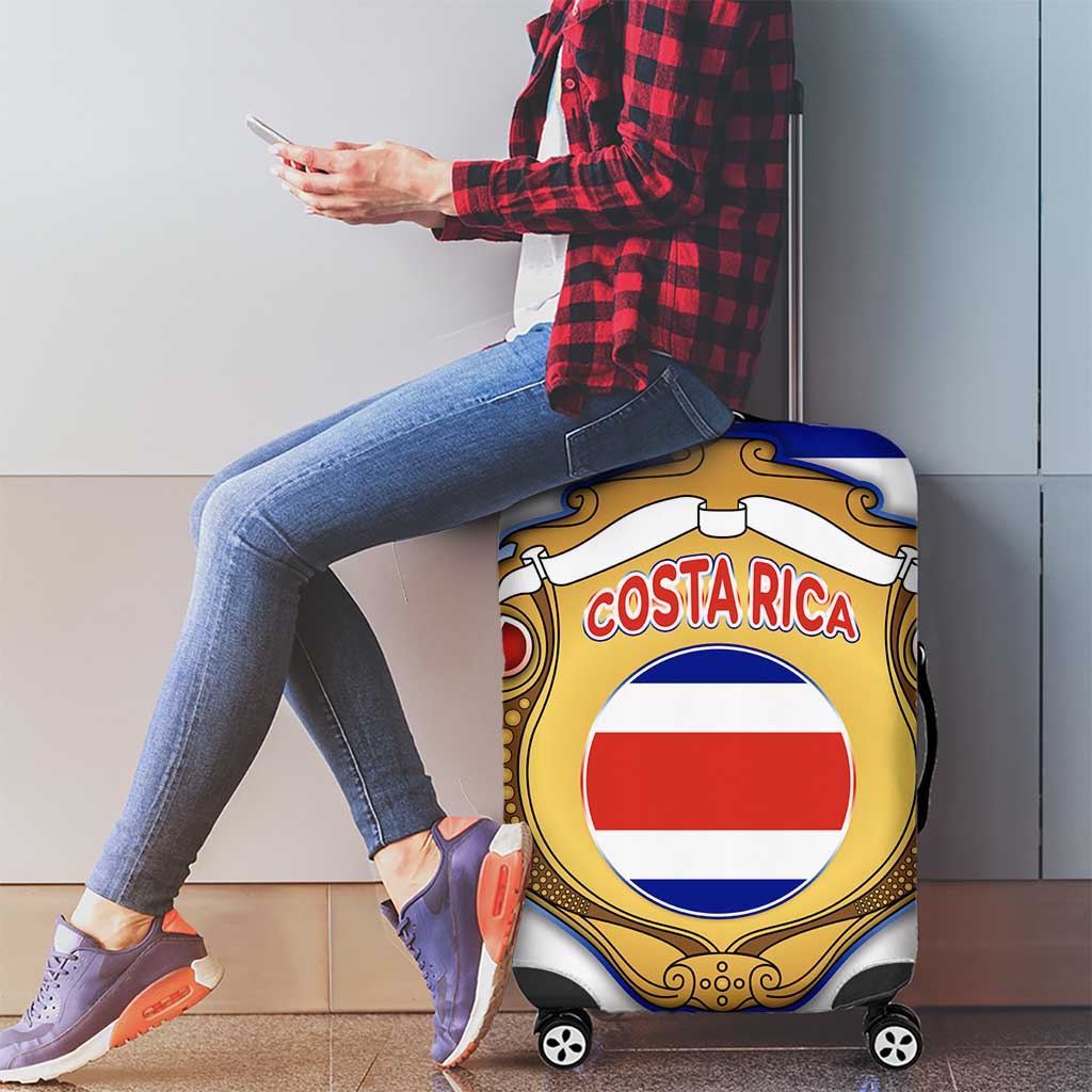 Costa Rica Flag Map Luggage Cover Red White Blue with National Colors and Gold Crest Design TS04