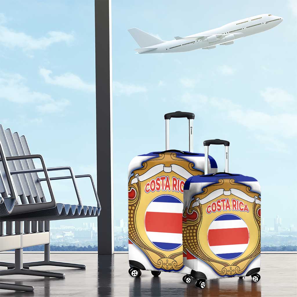 Costa Rica Flag Map Luggage Cover Red White Blue with National Colors and Gold Crest Design TS04
