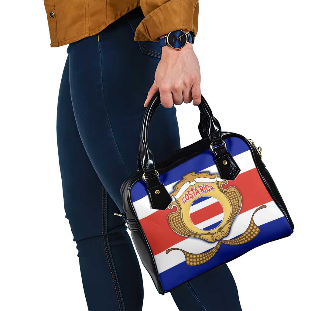 Costa Rica Flag Map Shoulder Handbag Red White Blue with National Colors and Gold Crest Design TS04