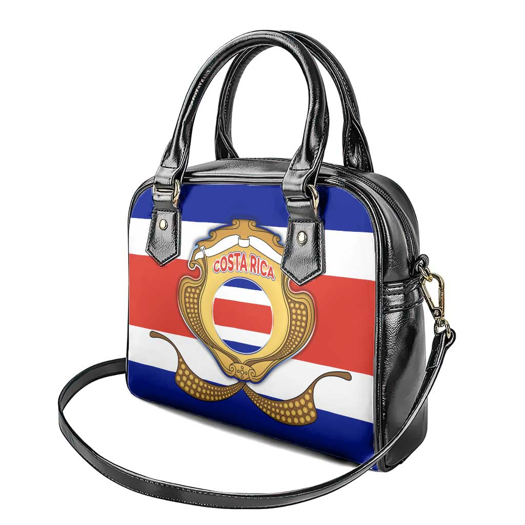 Costa Rica Flag Map Shoulder Handbag Red White Blue with National Colors and Gold Crest Design TS04