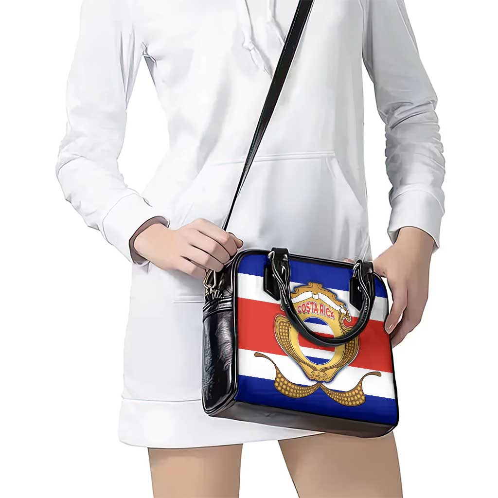Costa Rica Flag Map Shoulder Handbag Red White Blue with National Colors and Gold Crest Design TS04