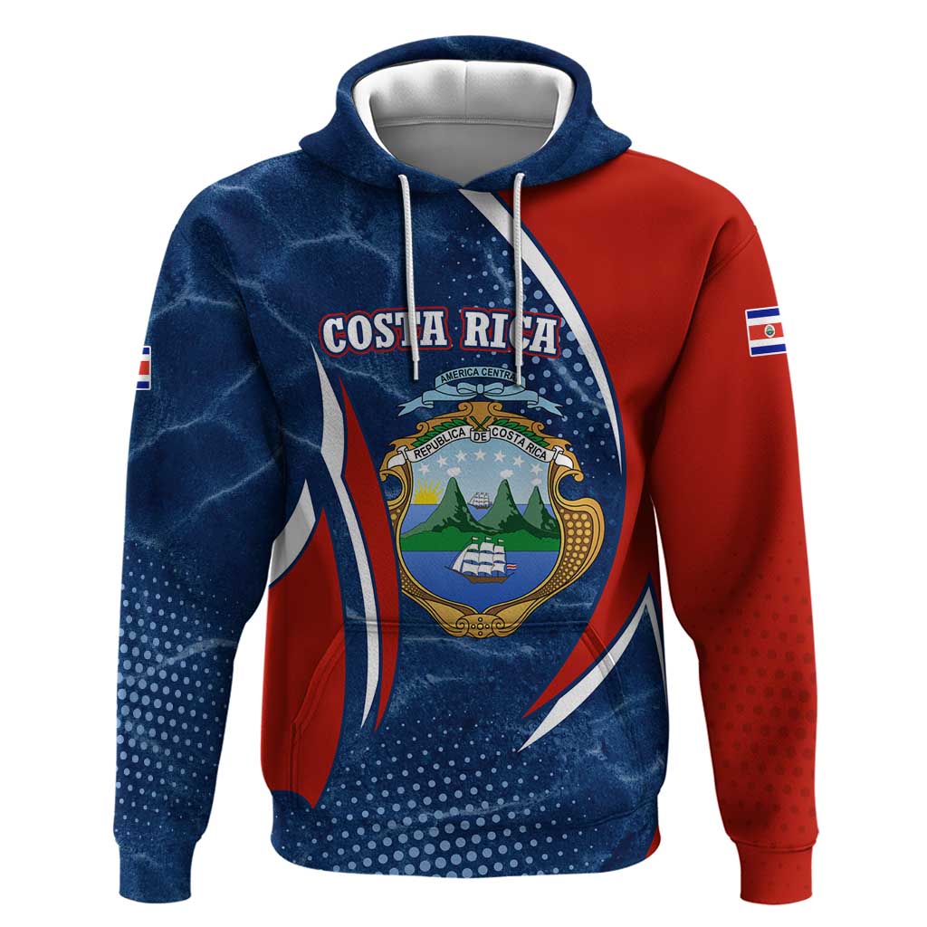 Costa Rica Orchid Hoodie Red and Blue with National Emblem and Purple Flower Design TS04