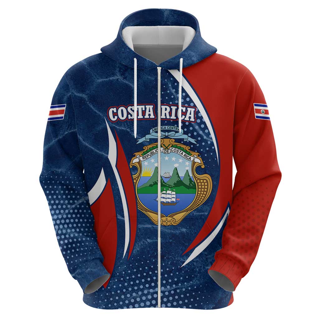 Costa Rica Orchid Hoodie Red and Blue with National Emblem and Purple Flower Design TS04