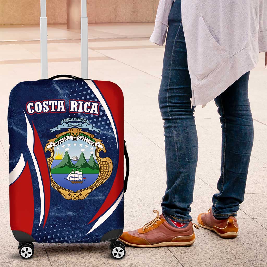 Costa Rica Orchid Luggage Cover Red and Blue with National Emblem and Purple Flower Design TS04