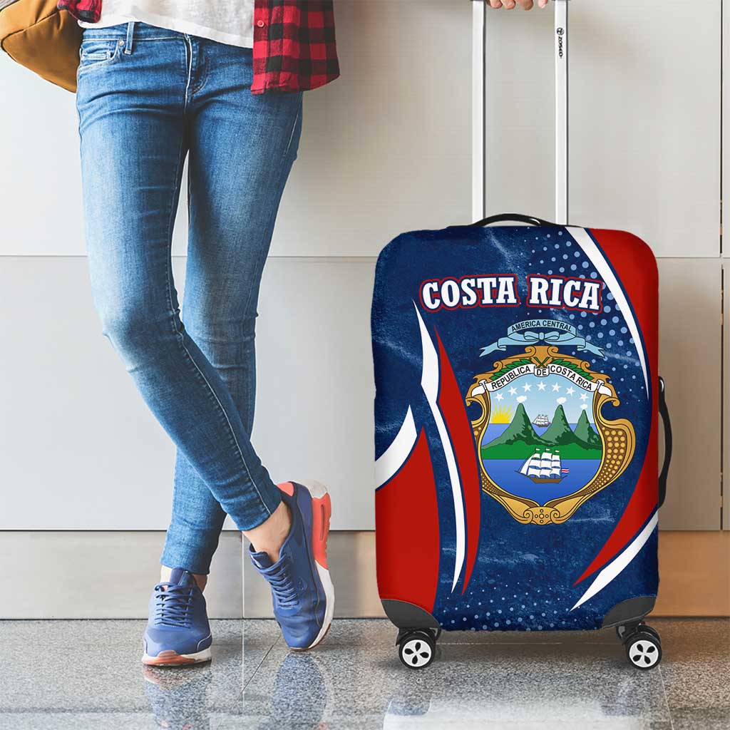 Costa Rica Orchid Luggage Cover Red and Blue with National Emblem and Purple Flower Design TS04