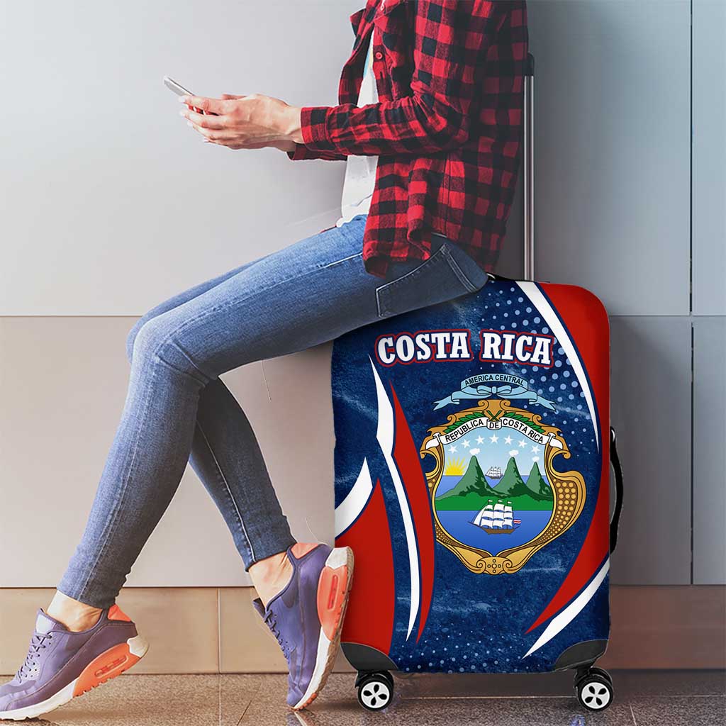 Costa Rica Orchid Luggage Cover Red and Blue with National Emblem and Purple Flower Design TS04