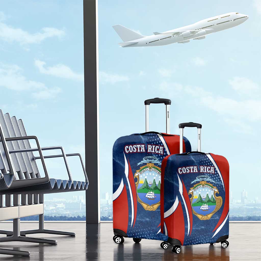Costa Rica Orchid Luggage Cover Red and Blue with National Emblem and Purple Flower Design TS04