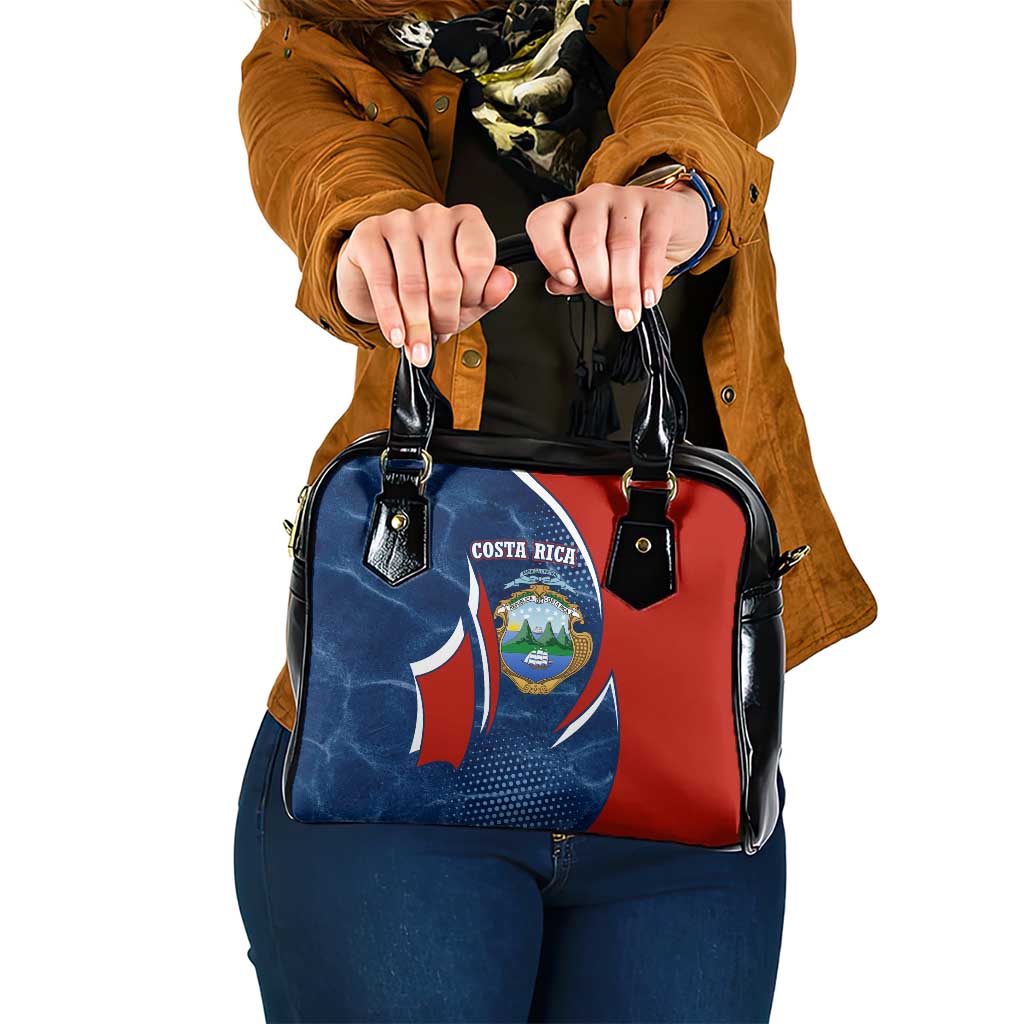 Costa Rica Orchid Shoulder Handbag Red and Blue with National Emblem and Purple Flower Design TS04
