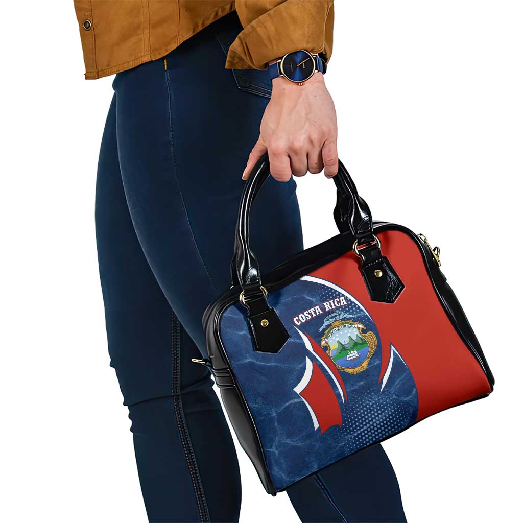 Costa Rica Orchid Shoulder Handbag Red and Blue with National Emblem and Purple Flower Design TS04