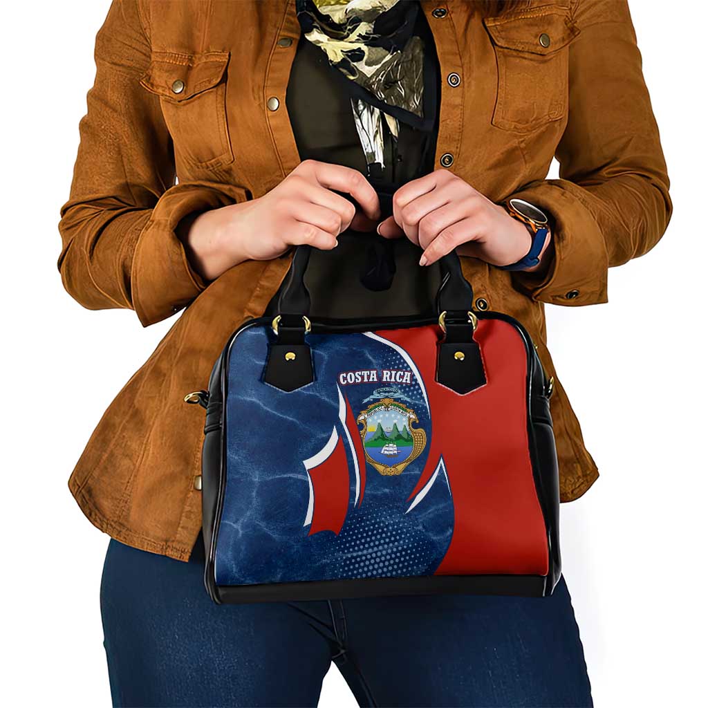 Costa Rica Orchid Shoulder Handbag Red and Blue with National Emblem and Purple Flower Design TS04
