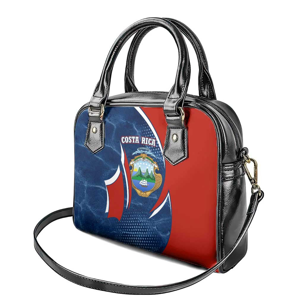 Costa Rica Orchid Shoulder Handbag Red and Blue with National Emblem and Purple Flower Design TS04