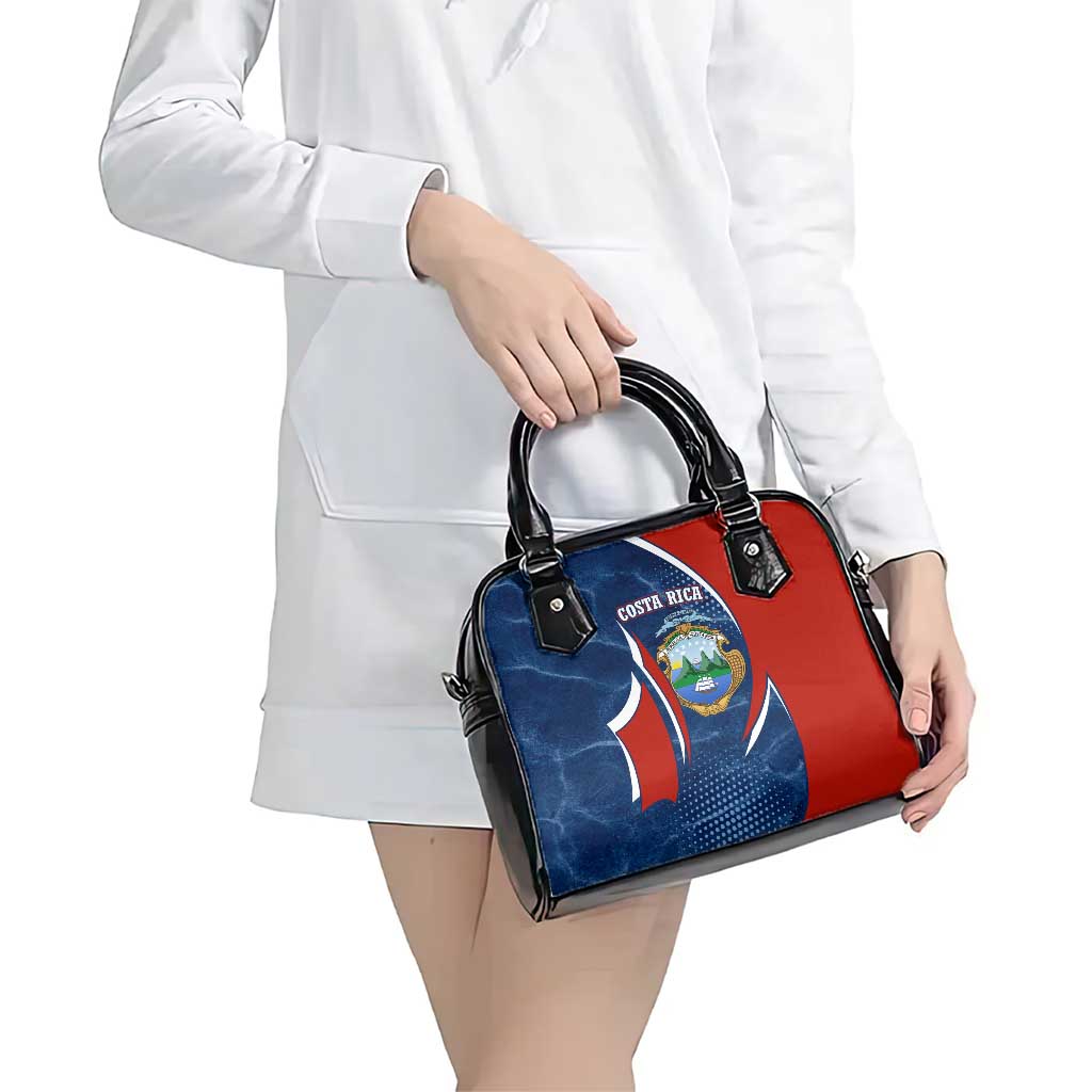 Costa Rica Orchid Shoulder Handbag Red and Blue with National Emblem and Purple Flower Design TS04